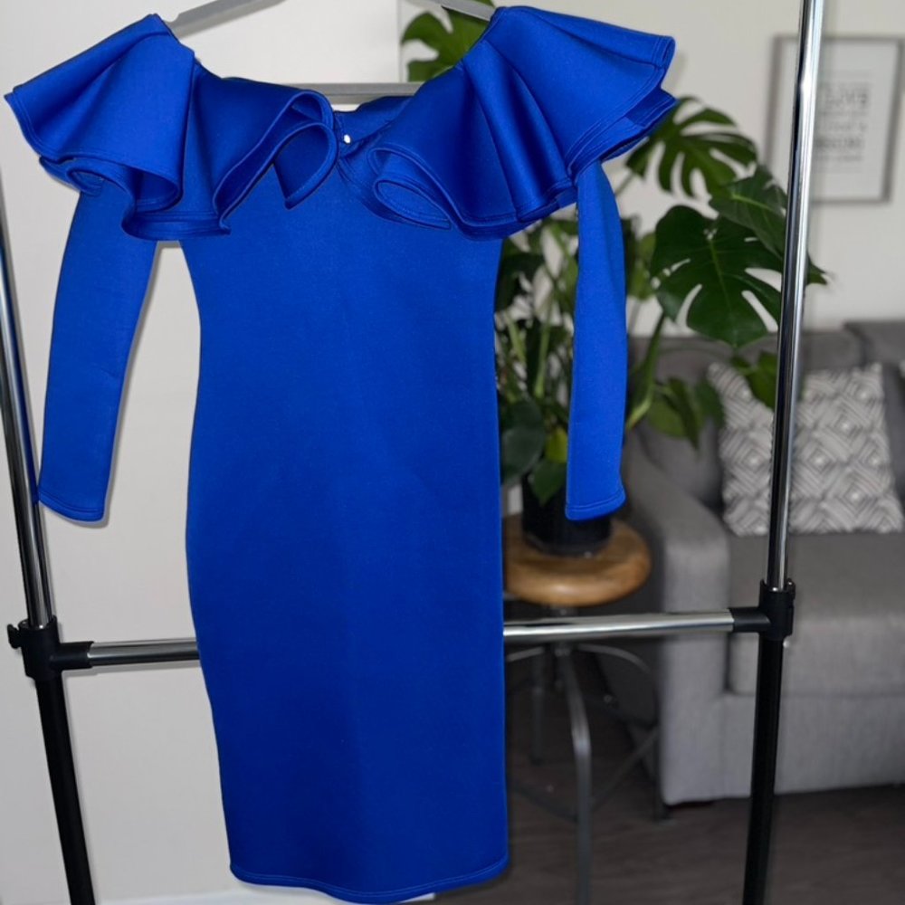 Royal Blue Off the Shoulder Dress